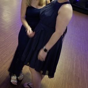 Navy chiffon halter dress